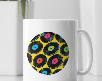 Vinyl Records Mug | Colorful Music Pattern Design