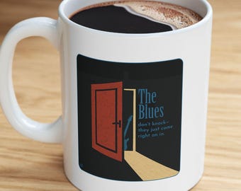 The Blues Don't Knock Mug | Guitar & Quote Coffee Cup