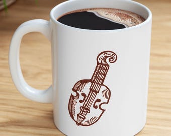 Vintage Violin Mug | Antique Engraving Coffee Cup for String Players & Music Lovers