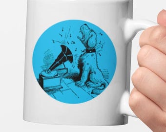 Vintage Dog & Gramophone Mug | Retro Music Lover Coffee Cup