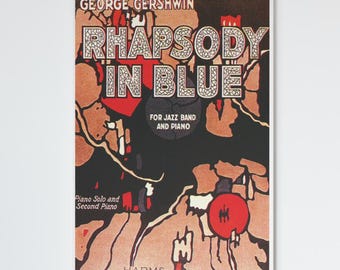 Rhapsody in Blue Poster | Vintage Gershwin Sheet Music Art Deco Design (Unframed)