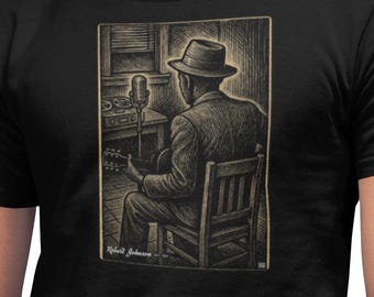 Robert Johnson Blues T-Shirt: Woodcut Guitar Art, Delta Blues Tee