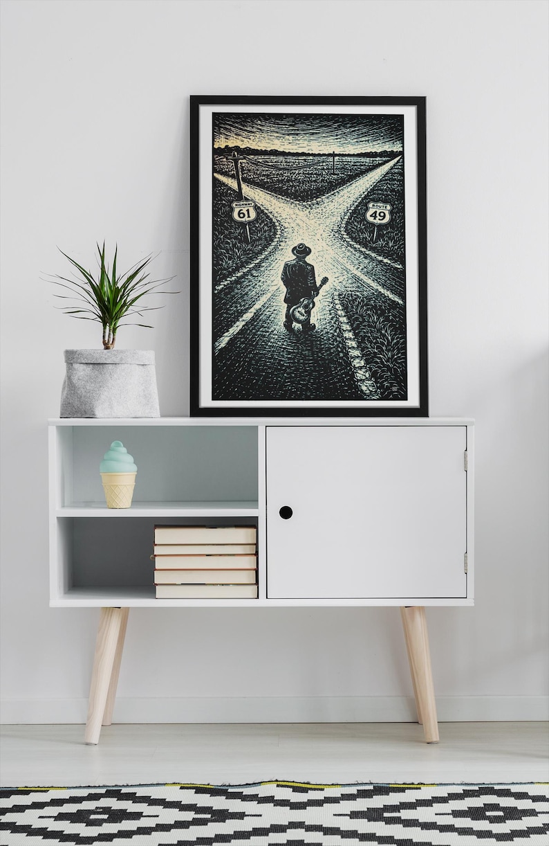 Robert Johnson Crossroads-poster | Gitarist bij Highway 61 & 49 | Deltablueskunst afbeelding 4