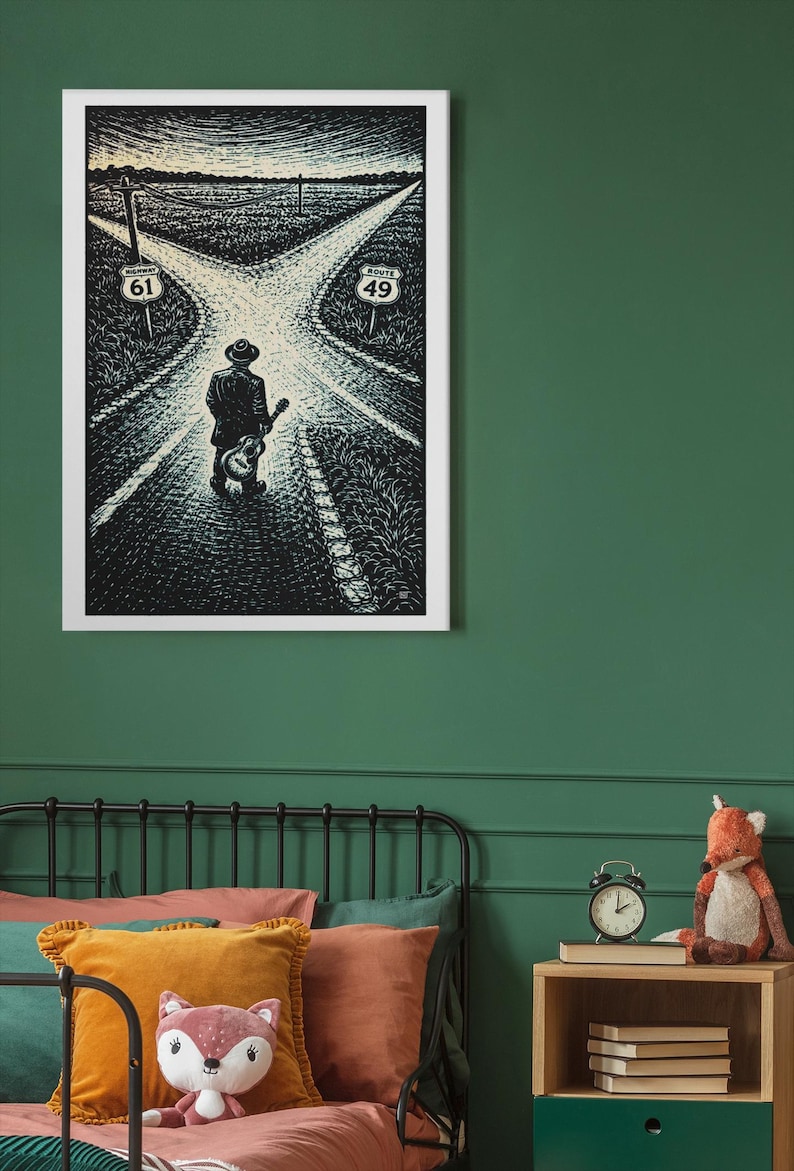 Robert Johnson Crossroads-poster | Gitarist bij Highway 61 & 49 | Deltablueskunst afbeelding 5