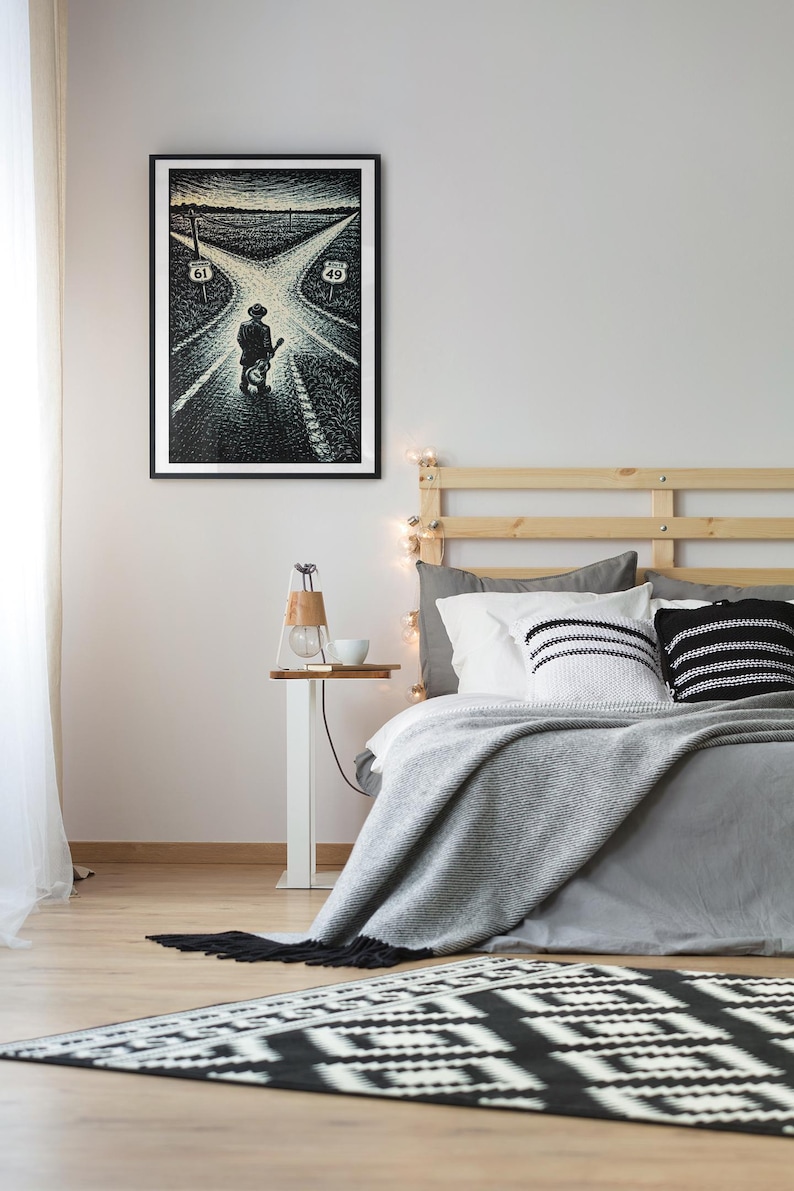 Robert Johnson Crossroads-poster | Gitarist bij Highway 61 & 49 | Deltablueskunst afbeelding 8