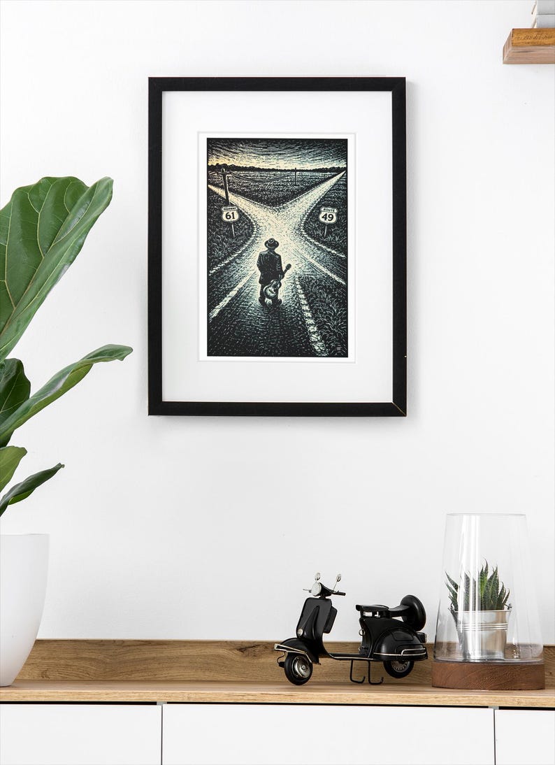 Robert Johnson Crossroads-poster | Gitarist bij Highway 61 & 49 | Deltablueskunst afbeelding 9