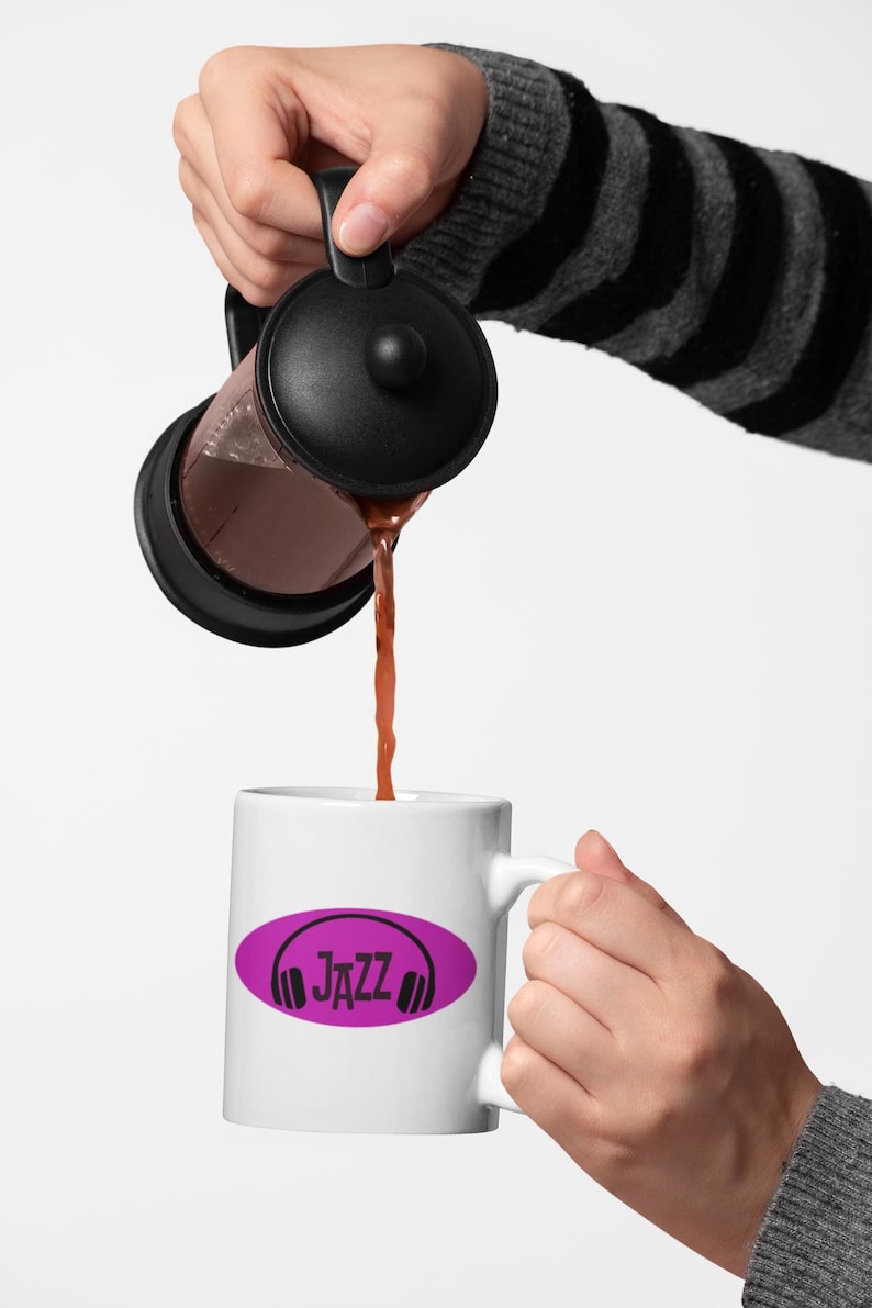 Taza con auriculares de jazz / Taza de café retro de jazz imagen 1