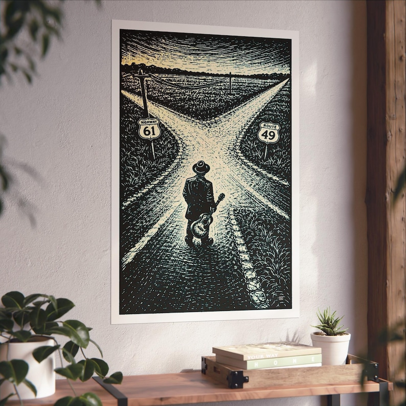 Robert Johnson Crossroads-poster | Gitarist bij Highway 61 & 49 | Deltablueskunst afbeelding 1
