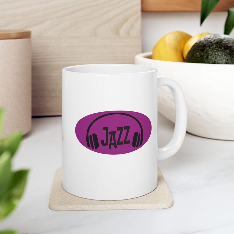 Taza con auriculares de jazz / Taza de café retro de jazz imagen 2