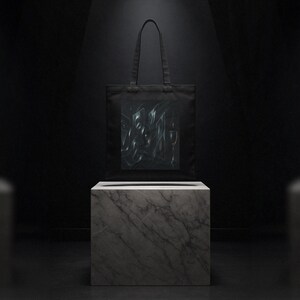 The Reflection Paradox | Organic Black Cotton Tote Bag | Ritual Gothic Art Bag | Mythic Object by Luminos Design Studios