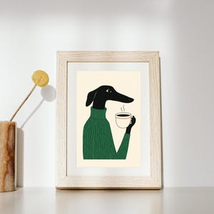 Windhund Kaffee Art Print: Hunde Kaffee Kaffee Poster in Grün