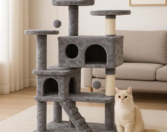 Modern Wooden Cat Tree - Minimalist Design Cat Scratching Post - Cat Climbing Furniture - Original Cat Tower for Contemporary Interiors