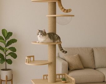 Modern Wooden Cat Tree - Minimalist Design Cat Scratching Post - Cat Climbing Furniture - Original Cat Tower for Contemporary Interiors