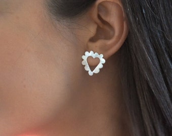 Love letter sterling silver stud earrings - Solid silver earrings - Heart silver earrings - Handmade luxury jewellery