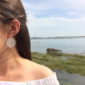 Circles long crochet dangle earrings Sterling silver crochet long earrings Long filigree handmade earrings sterling silver