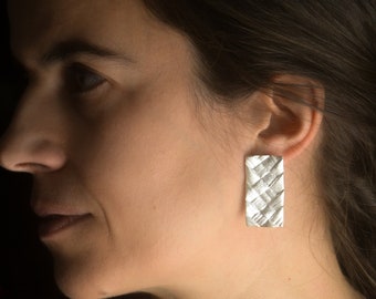 Braid texture sterling silver earrings - Solid silver statement earrings - Contemporary jewellery