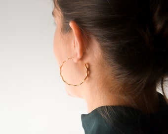 Braid hoop earrings -  Large hoops with studs - Sterling silver hoop earrings - Gold plated solid Silver earrings