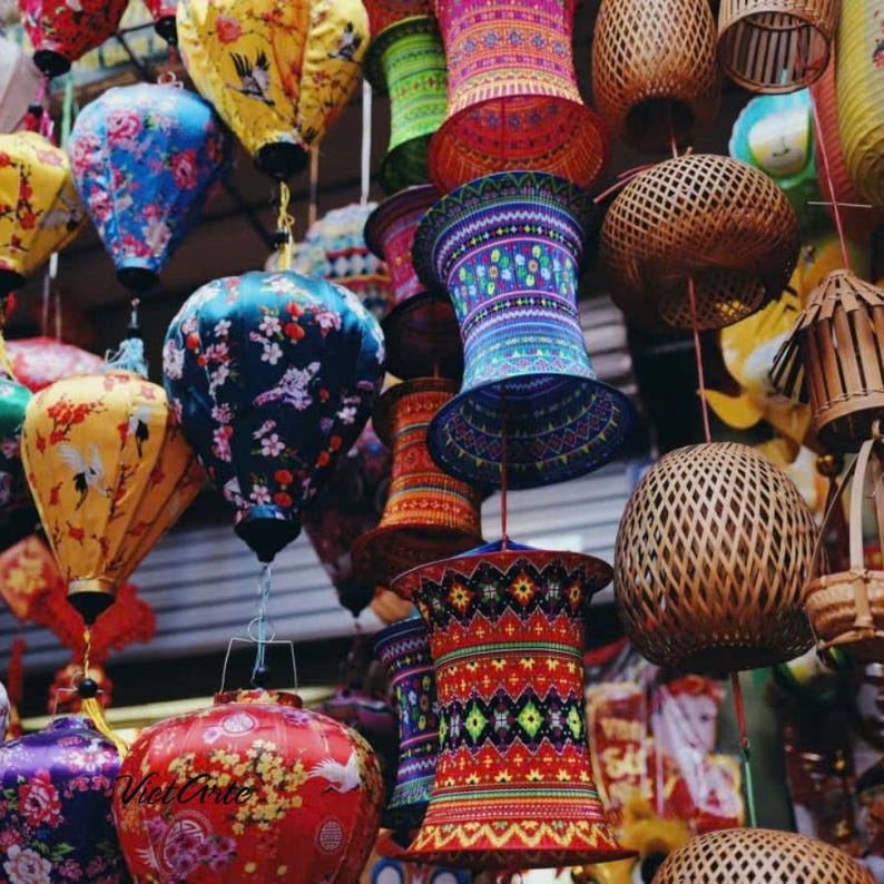 Farol de tela bohemio – Lámpara colgante étnica hecha a mano – Iluminación decorativa para sala de estar, balcón y patio