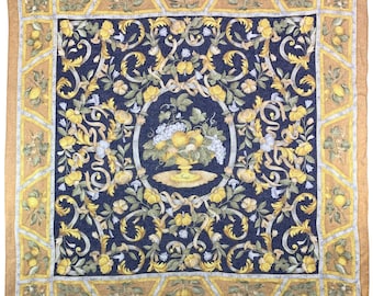 Foulard Carré Vintage Fiorio - Soie 100% - Motif Floral - Italie - Occasion Bon état