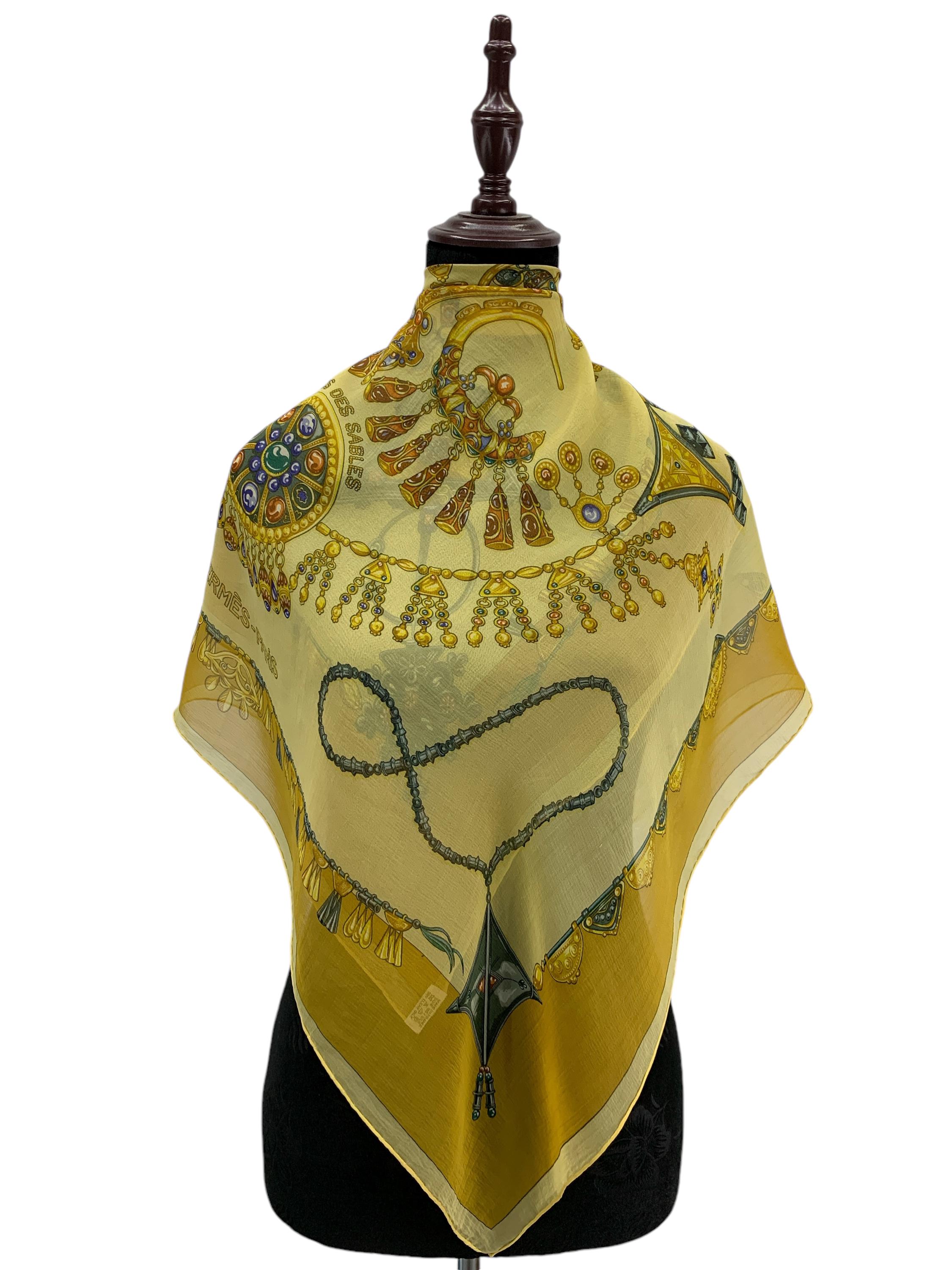 Vintage Hermes Silk Mousseline Scarf: 'parures Des Sables