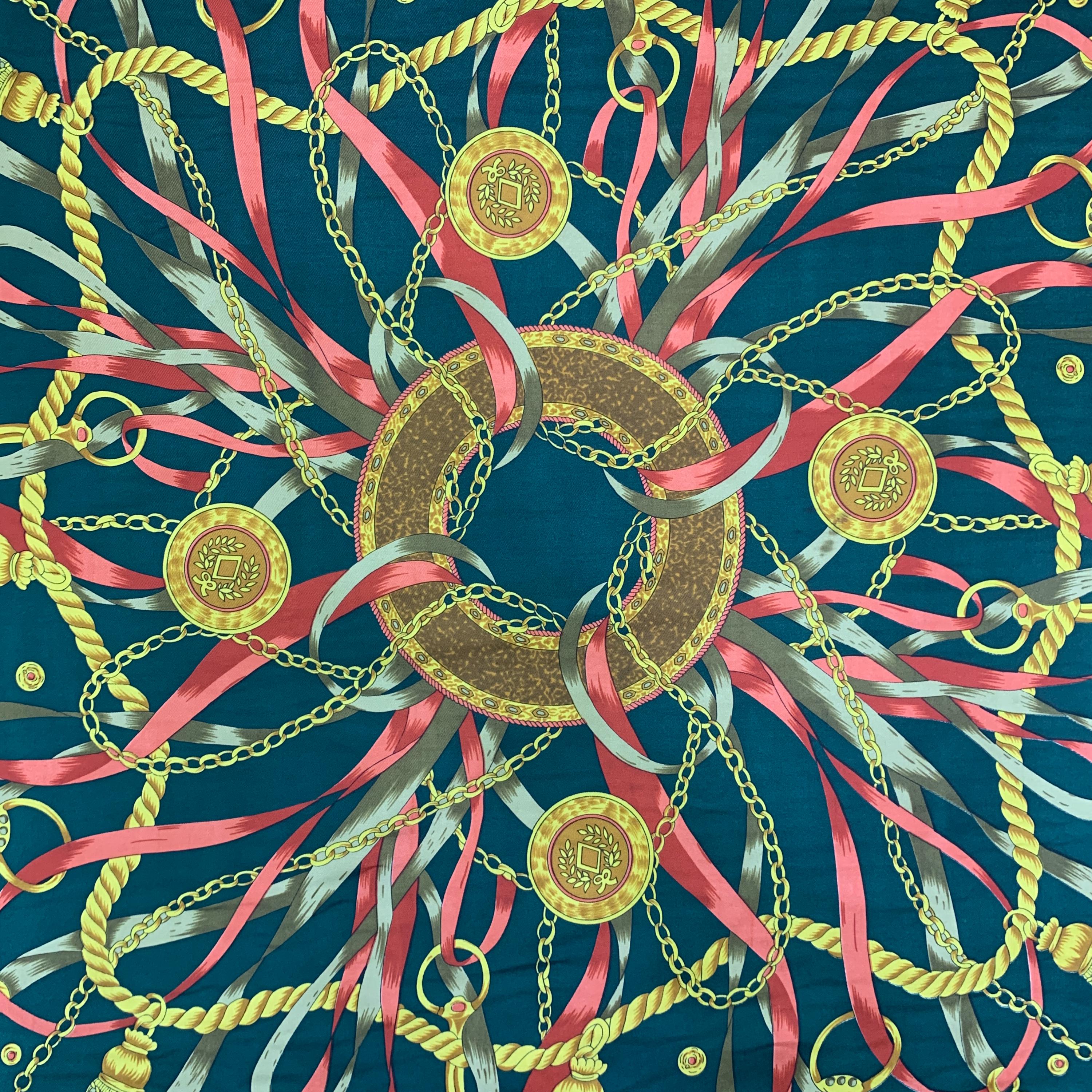 Foulard Vintage En Soie 100% SUN KYUNG SA - Motif Géométrique Astrologique - Multicolore - Occasion Bon État