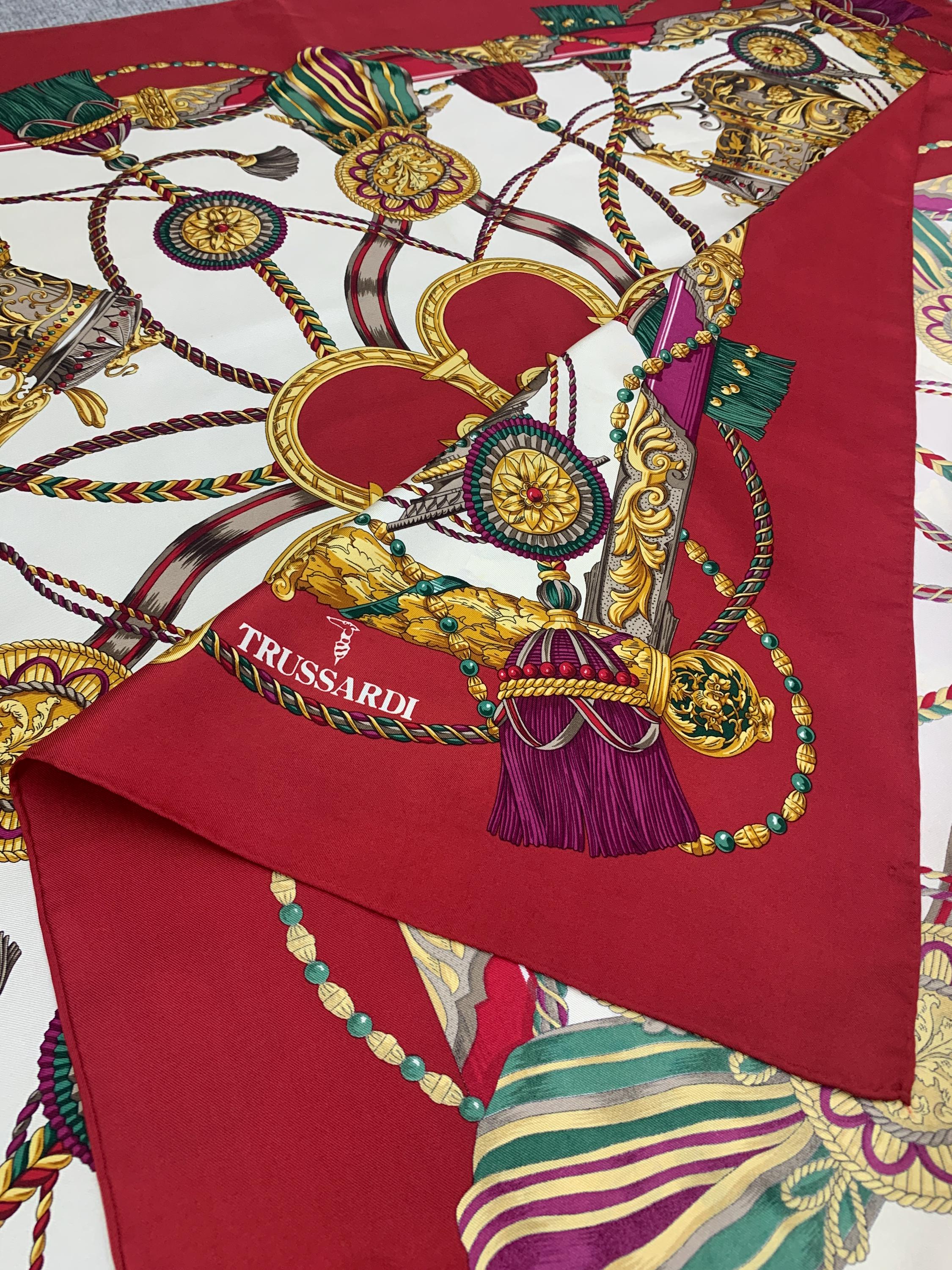 Vintage Trussardi Silk Scarf Huge Scarves Neckwear Tassel 