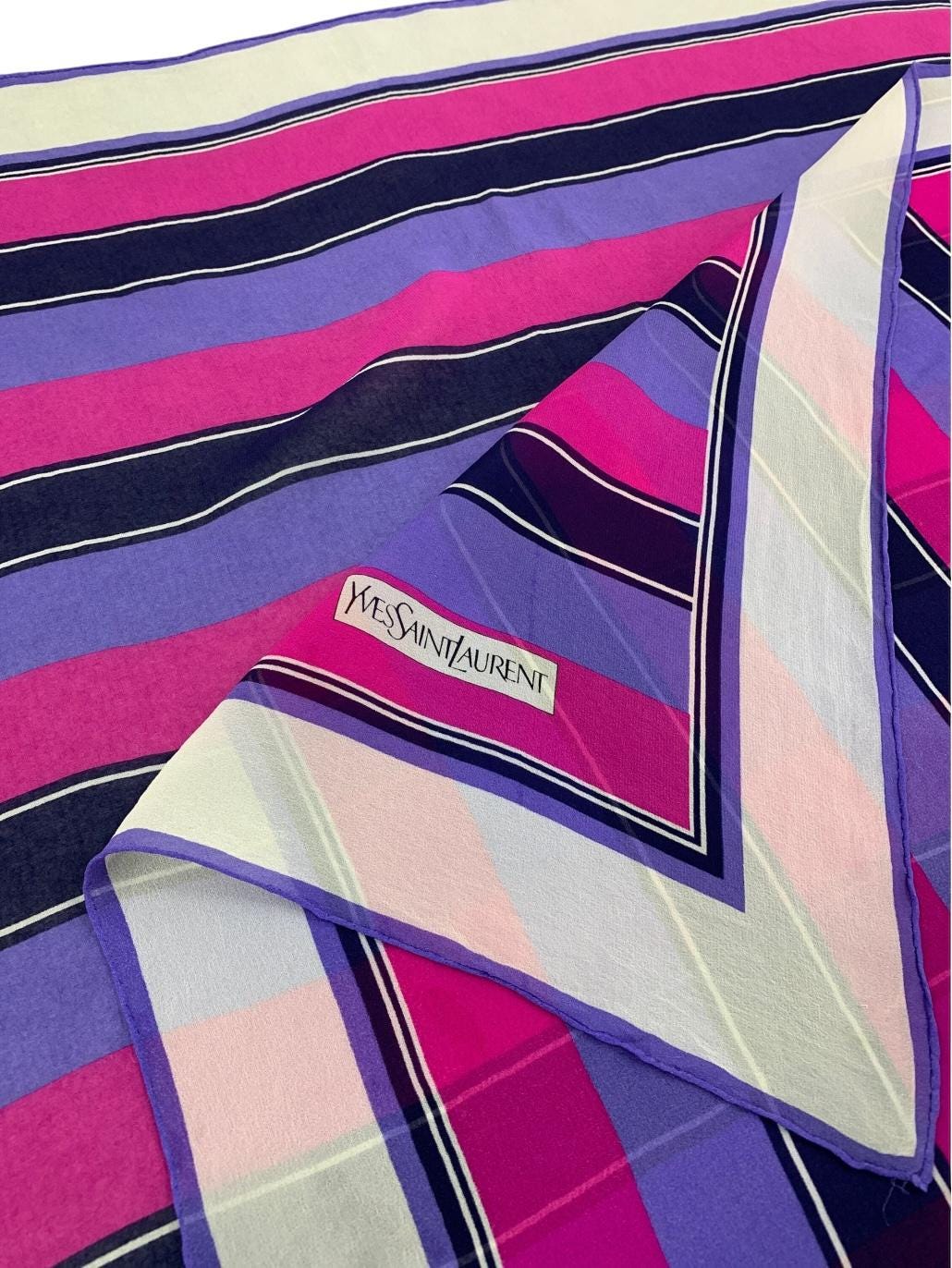 Yves Saint Laurent Striped Scarf in Pink, Purple, Rust, Teal, Black Vintage Yves Saint Laurent Silk Scarf - Pink & Purple  main image 4