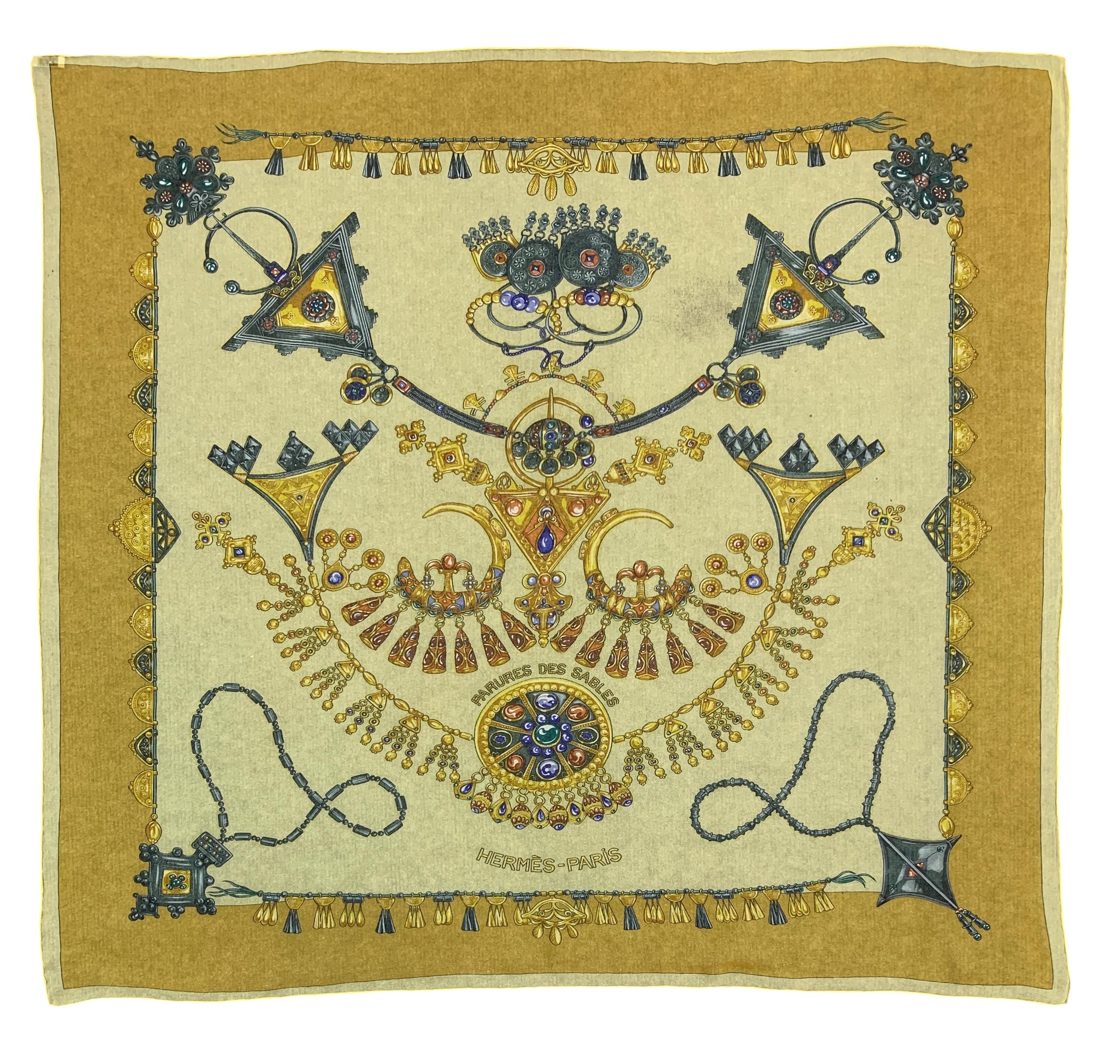 Vintage Hermes Silk Mousseline Scarf: 'parures Des Sables