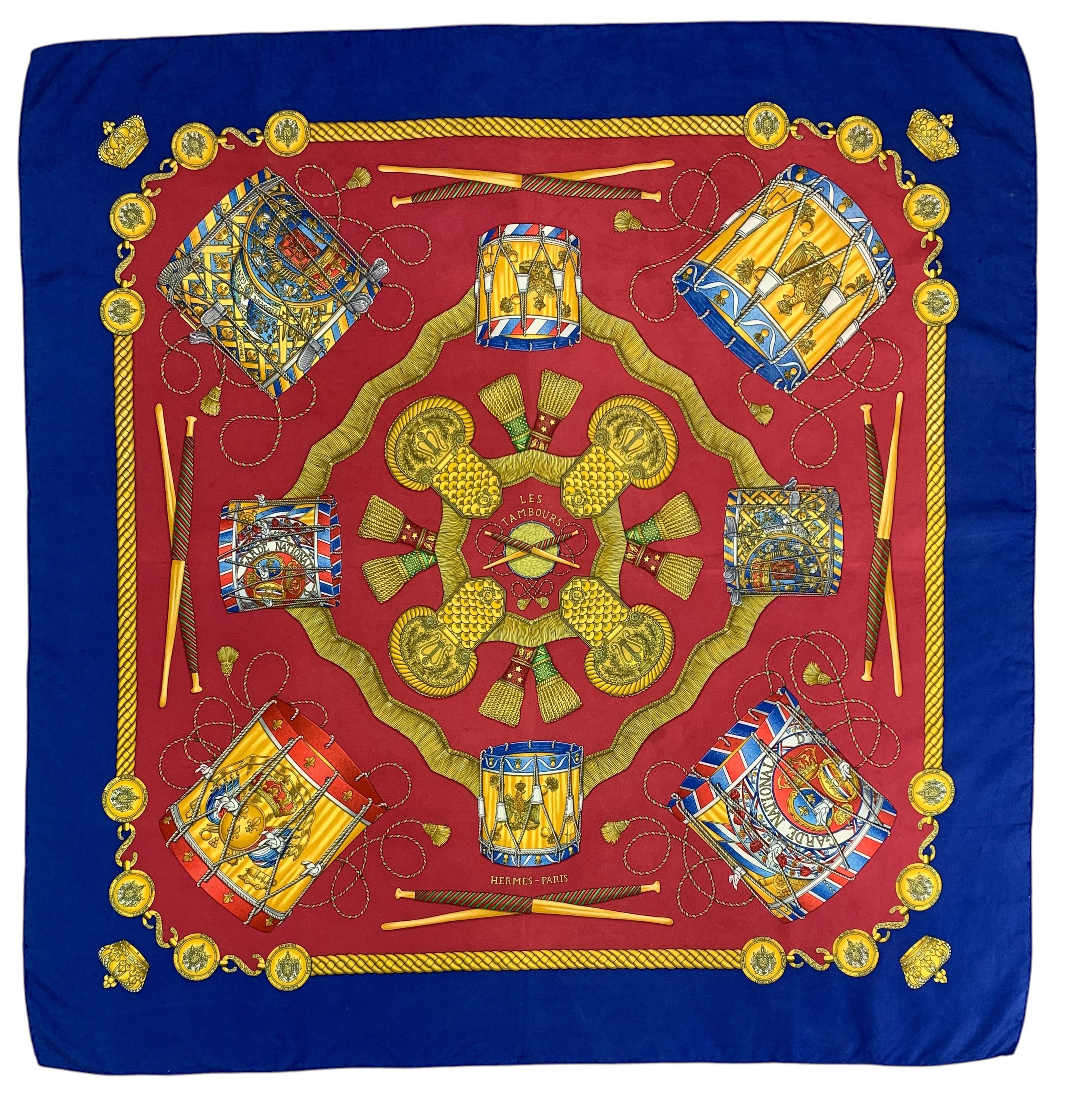 Vintage Hermès Les Tambours by Joachim Metz Scarves Neckwear