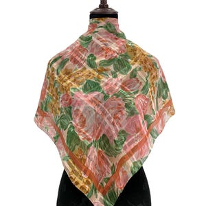 Vintage Yukiko Hanai Silk Scarf Neckwear Flowers Scarf Japanese Shawl Silk Square Scarf Neckcloth Foulard Wrap Silk Scarf Vintage Babushka