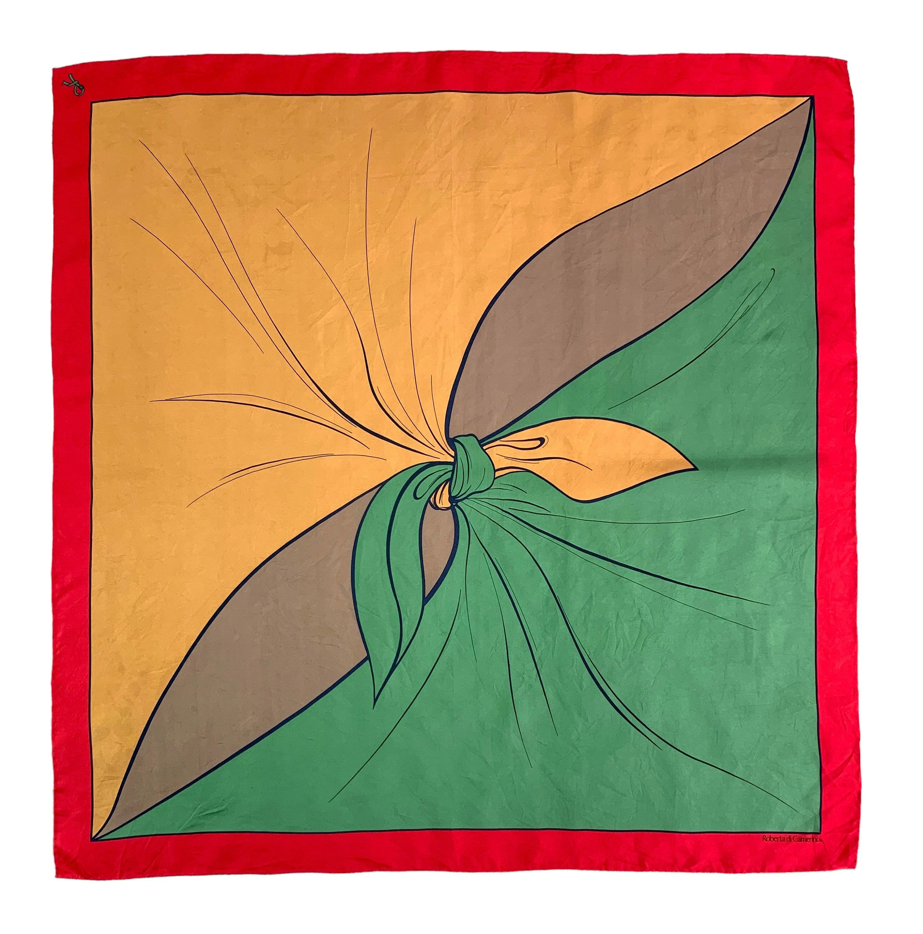 Foulard Vintage Roberta Di Camerino En Soie 100% - Dimensions 85x86 Cm - Occasion - Couleur Verte