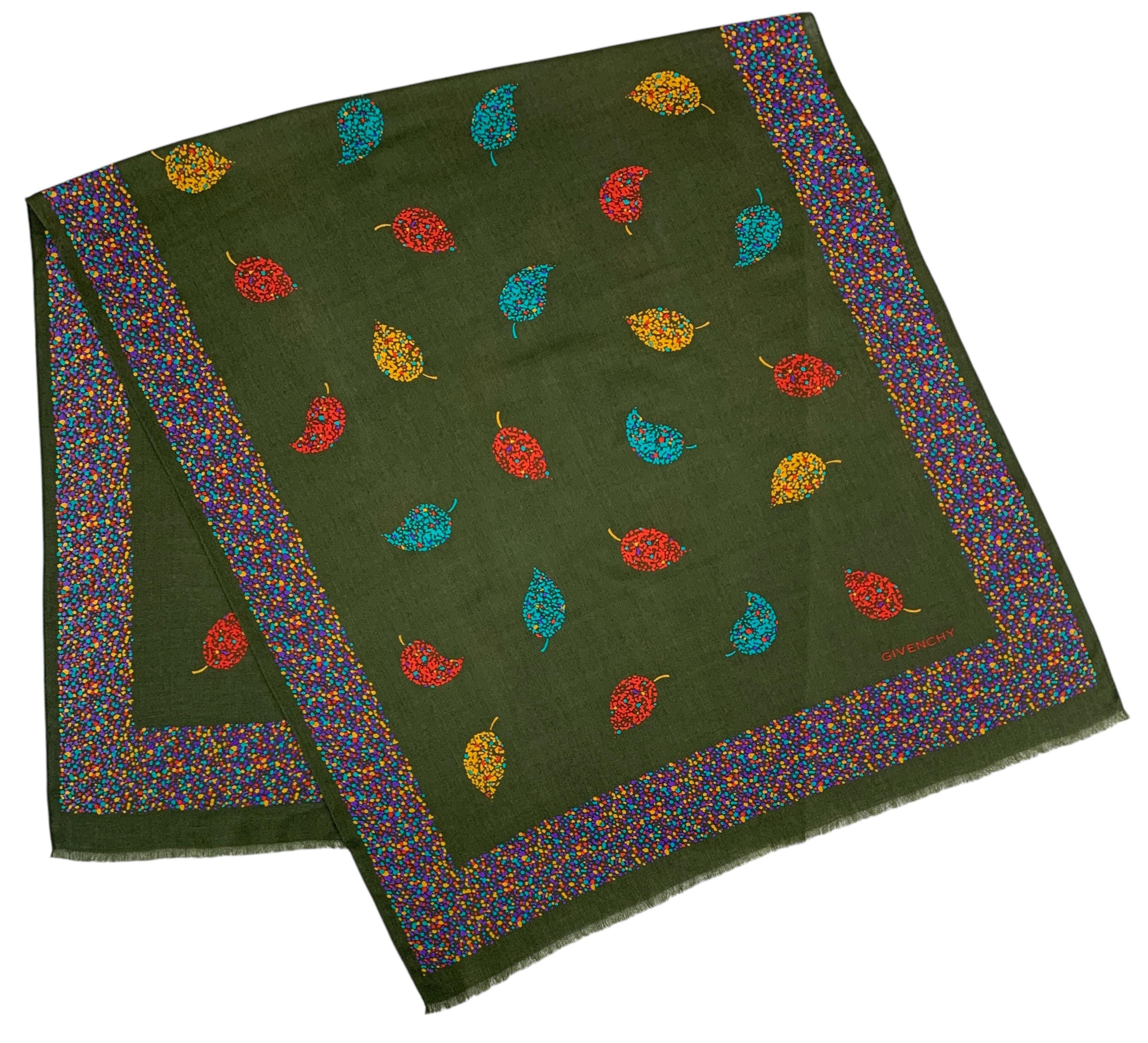 Vintage Givenchy Wool Scarf Foulards Classic Leaf Scarves Neckwear