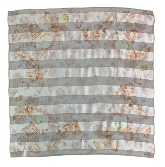 Vintage Jun Ashida Silk Scarf, Earth Tone Brown Beige Floral