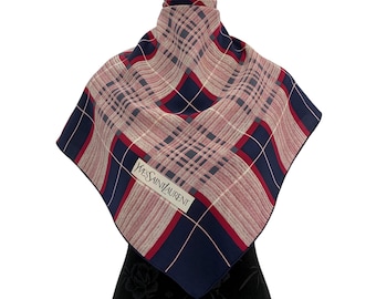 Vintage Yves Saint Laurent Silk Scarf, Plaid Neckwear