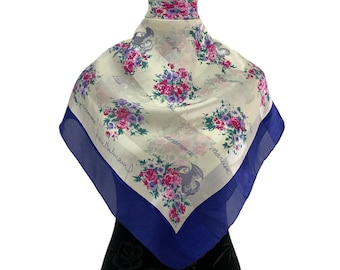Vintage Pierre Balmain Silk Scarf Flower Scarves Neckcloth Accessories Neckwear Style Wrap Top Foulards Women Shawl Square Scarf Cover Up
