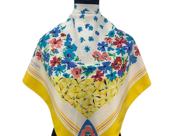 Szal jedwabny Vintage Courreges: kwiatowy wzór, wielokolorowy (35x35)