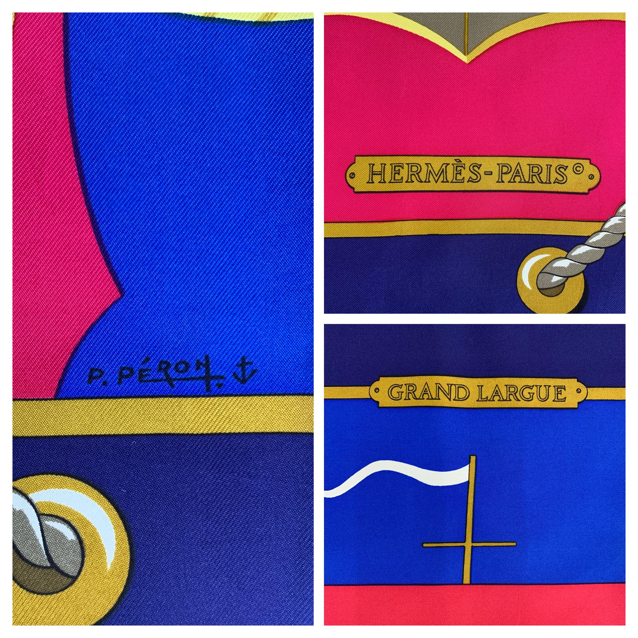 Vintage Hermes Silk Scarf Grand Largue by Pierre Peron 90s Hermes