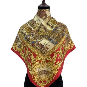 Vintage Marca Silk Scarf Neckwear Classic Town Scarf  Marca Shawl Silk Square Scarf Neckcloth Marca Foulard Wrap Silk Scarf Vintage Babushka