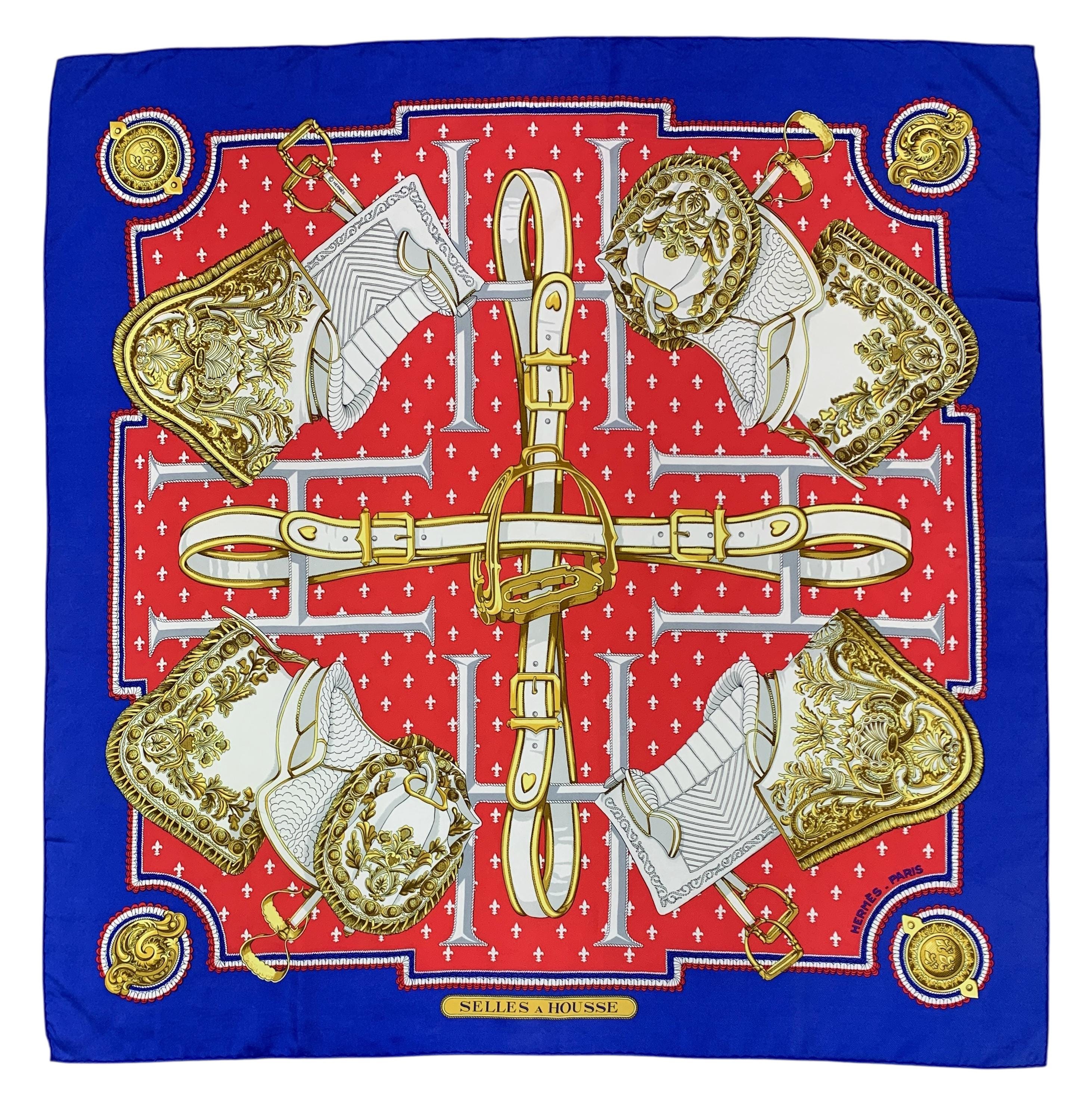 Vintage Hermes Silk Scarf Selles a Housse by Christiane Vauzelles