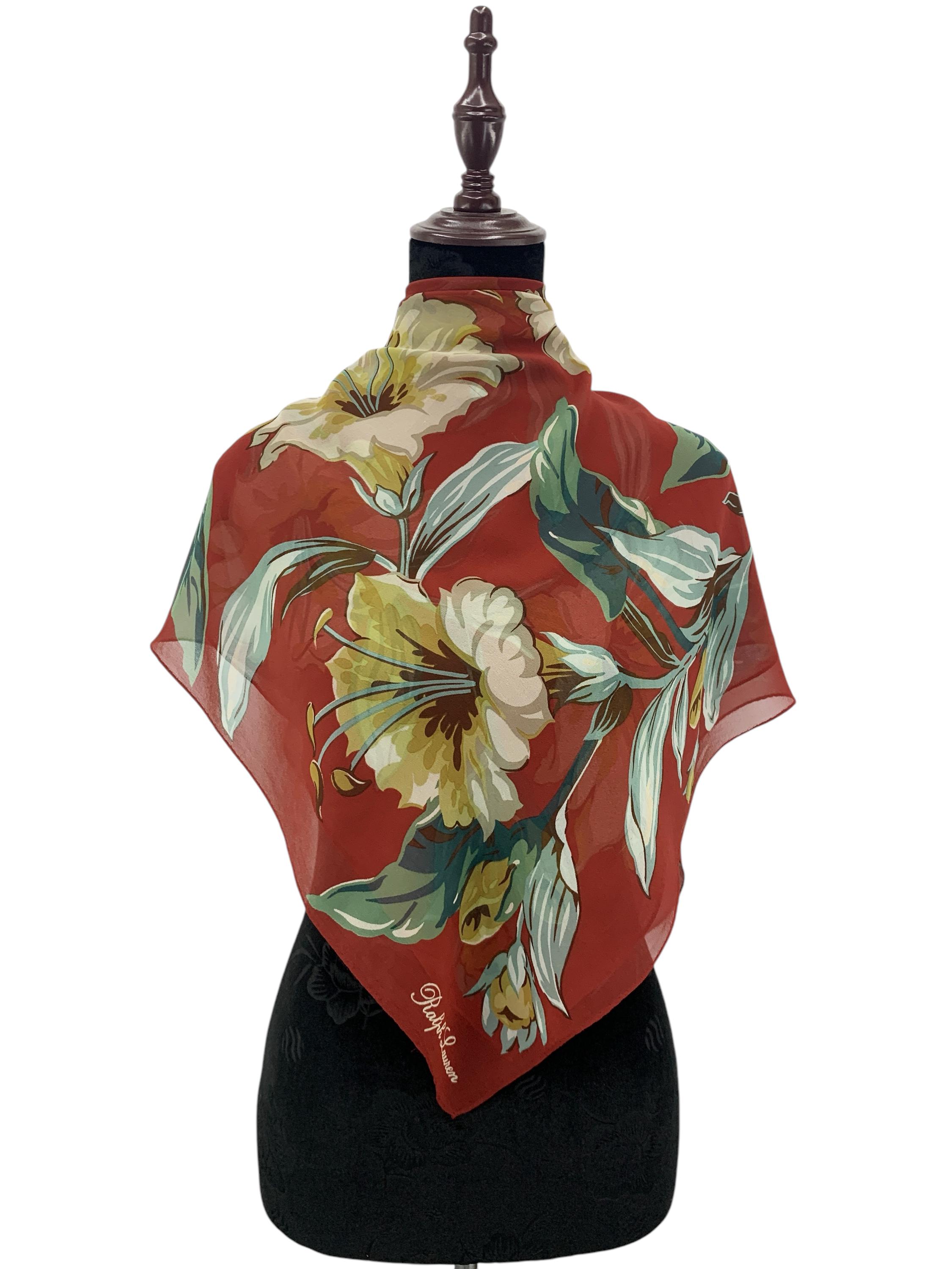 Vintage Ralph Lauren Cream Floral Silk Scarf with Multicolor Blooms Ralph Lauren Silk Scarf Floral - Etsy main image 2