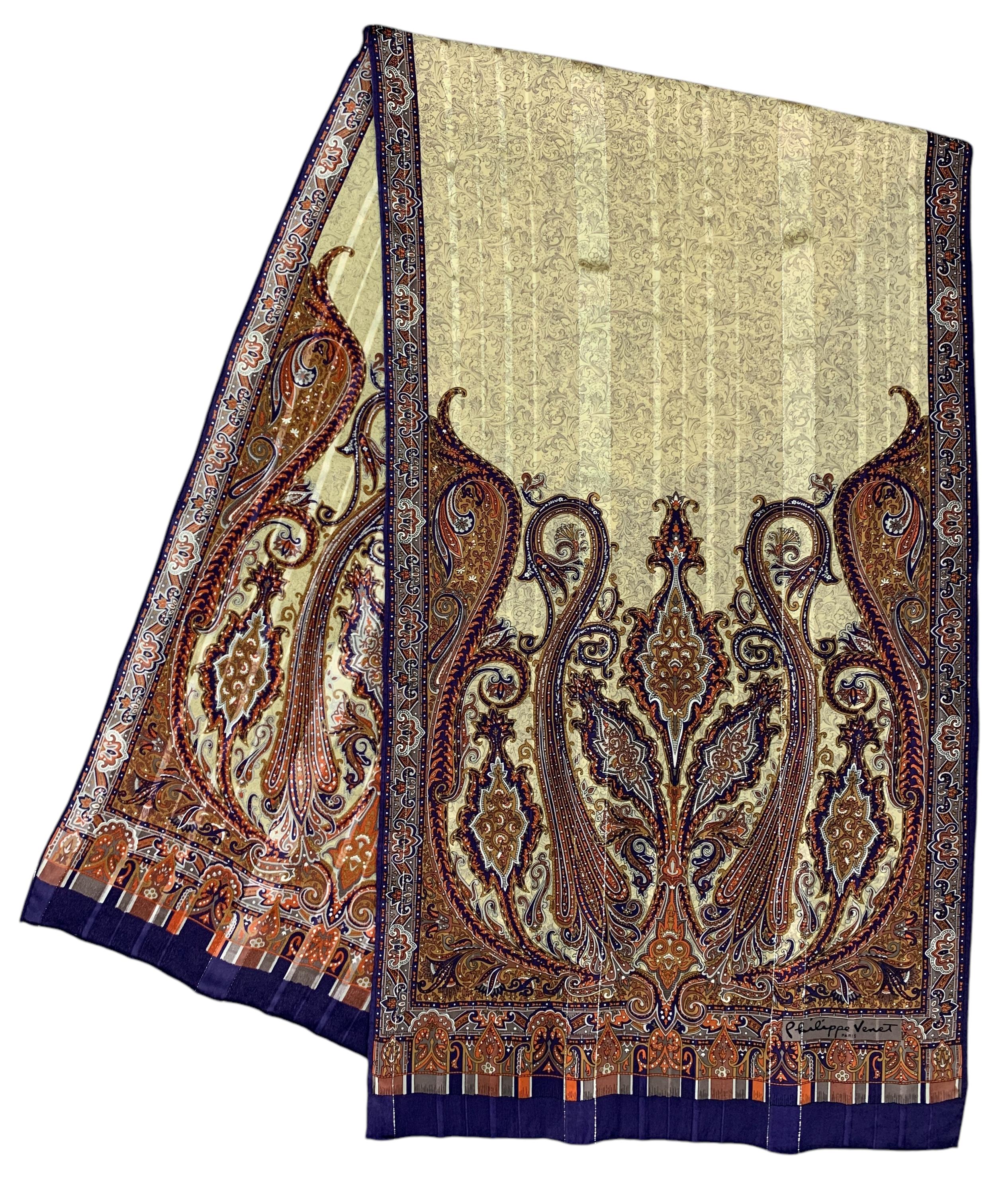 Vintage Philippe Venet Silk Scarf Paisley Scarves Neckwear Wrap