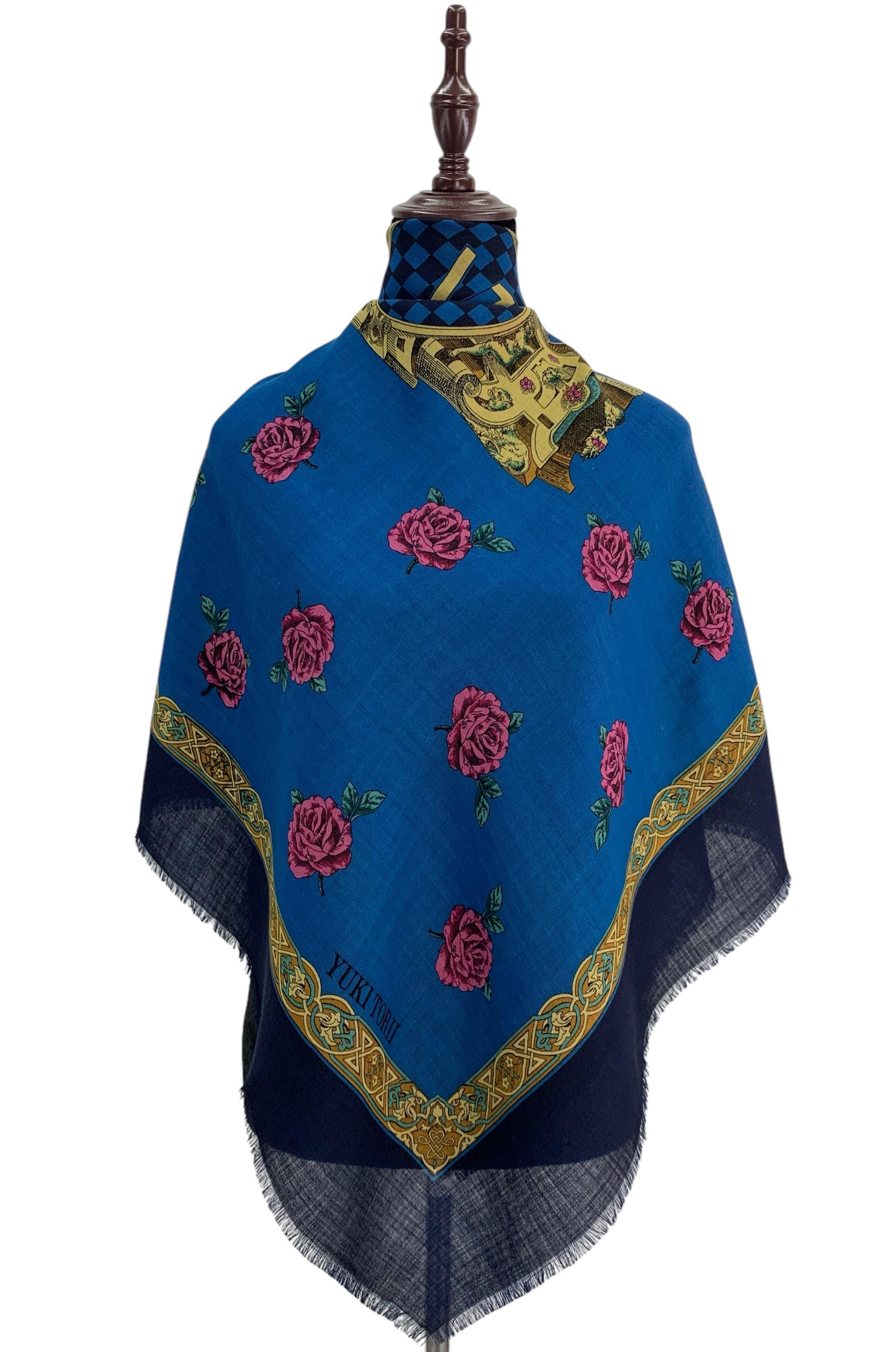 Vintage Yuki Torii Wool Scarf Neckwear Rose Flower Scarf Yuki