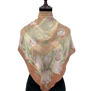 Vintage GRES Paris Silk Scarf Flower Scarves Neckwear Accessories Wrap Silk GRES Paris Shawl Silk Square Scarf Classic Foulard Scarf Top