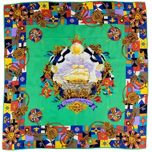 Vintage Ocean Atlantique Silk Scarf Neckwear Classic Scarf Ship Shawl Silk Square Scarf Neckcloth Foulard Wrap Silk Scarf Vintage Babushka