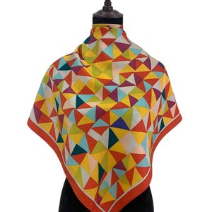 Vintage K-Heritage Silk Scarf Neckwear Multicolour Scarf K-Heritage Shawl Silk Square Scarf Neckcloth Foulard Wrap Scarf Vintage Scarves Top