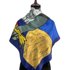 Vintage Picasso Poly Scarf Art Scarves Neckwear Picasso Shawl Wrap Top Square Scarf Neckcloth Picasso Foulard Wrap Scarf Vintage Babushka