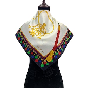 Vintage Celine Silk Scarf Tassel Scarves Neckwear Wrap Body Scarf Celine Shawl Silk Square Scarf Vintage Celine Foulard Top Scarf Wrap