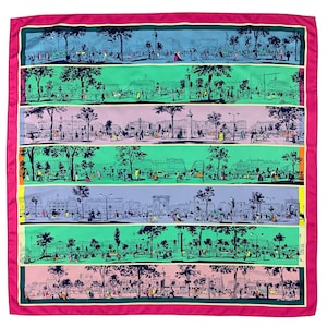 Hermes Silk Scarf A l&#39;Ombre des Boulevards Carres by Virginie Jamin Hermes Scarf Neckwear Hermes City Light Pink Multicolour