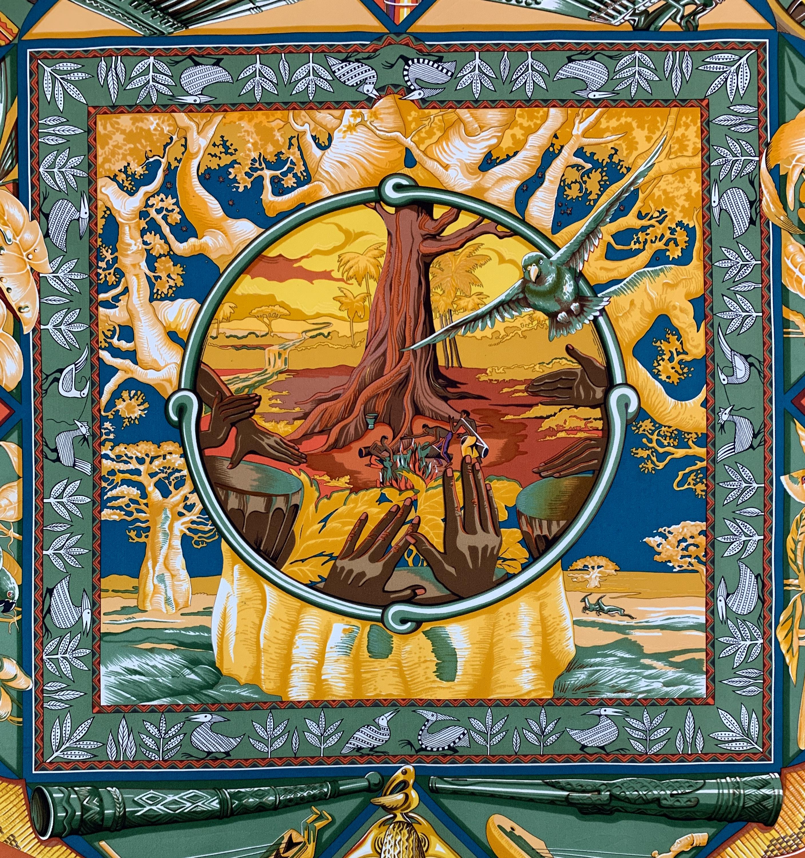 Vintage Hermes Silk Scarf: Au Son Du Tam Tam, 1997 Bourthoumieux