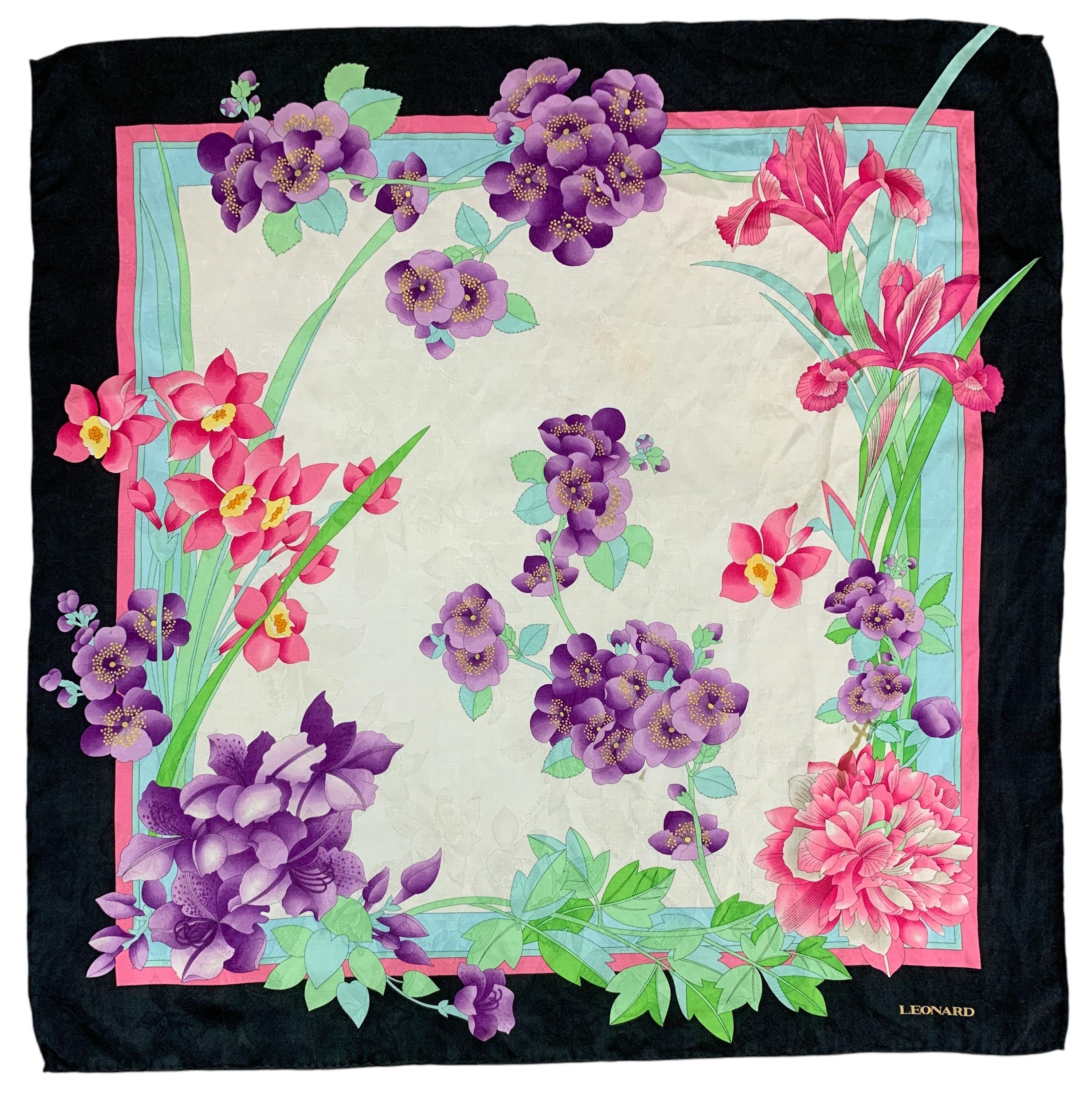 Vintage Leonard Silk Scarf Neckerchief Flower Scarf Neckwear Silk